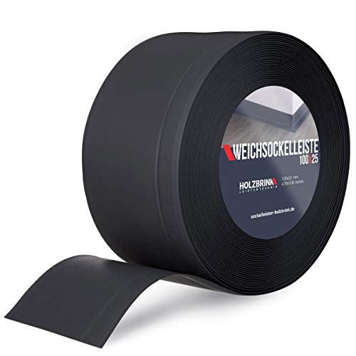 HOLZBRINK Weichsockelleiste PVC 100x25mm, 10 m | Wandleiste ohne Klebestreifen für Küche, Garage, Flur | Wandabschlussleiste PVC | Farbe: Schwarz von HOLZBRINK