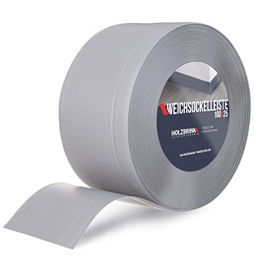 HOLZBRINK Weichsockelleiste PVC 100x25mm, 15 m | Wandleiste ohne Klebestreifen für Küche, Garage, Flur | Wandabschlussleiste PVC | Farbe: Grau von HOLZBRINK