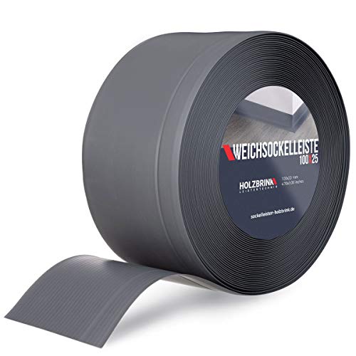 HOLZBRINK Weichsockelleiste PVC 100x25mm, 20 m | Wandleiste ohne Klebestreifen für Küche, Garage, Flur | Wandabschlussleiste PVC | Farbe: Graphitgrau von HOLZBRINK