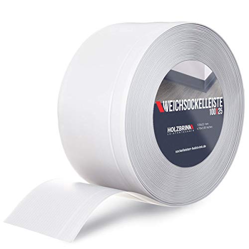 HOLZBRINK Weichsockelleiste PVC 100x25mm, 5 m | Wandleiste ohne Klebestreifen für Küche, Garage, Flur | Wandabschlussleiste PVC | Farbe: Weiß von HOLZBRINK