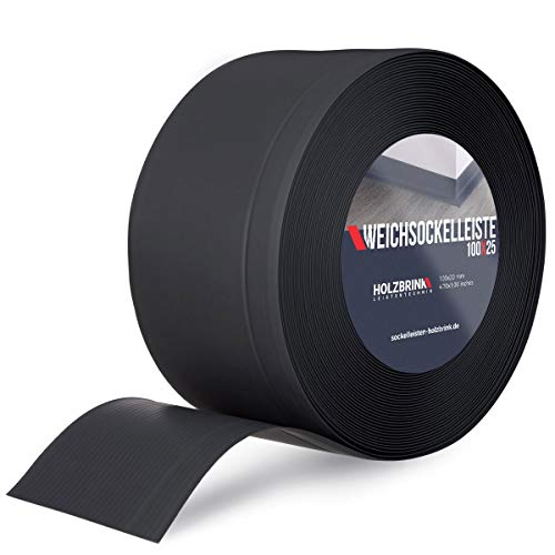 HOLZBRINK Weichsockelleiste Schwarz Knickleiste ohne Klebestreifen, Material: PVC, 100x25mm, 25 Meter von HOLZBRINK