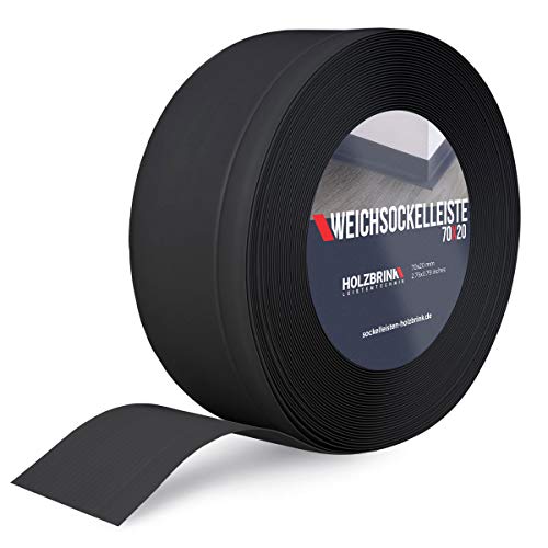 HOLZBRINK Weichsockelleiste Schwarz Knickleiste ohne Klebestreifen, Material: PVC, 70x20mm, 10 Meter von HOLZBRINK