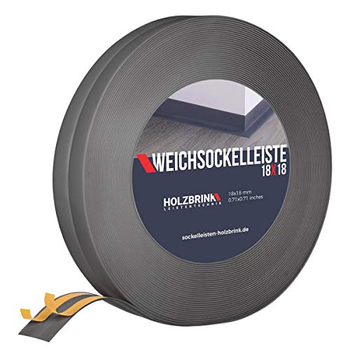 HOLZBRINK Weichsockelleiste selbstklebend, Dunkelgrau, Knickleiste aus PVC, 18x18mm, 10 Meter von HOLZBRINK