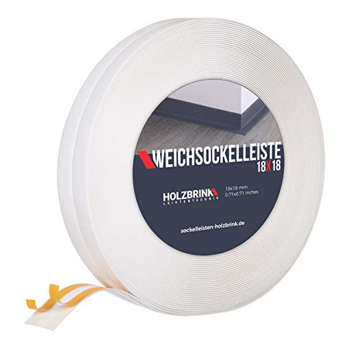 HOLZBRINK Weichsockelleiste selbstklebend, Weiß, Knickleiste aus PVC, 18x18mm, 15 Meter von HOLZBRINK