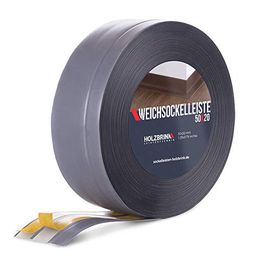 HOLZBRINK Weichsockelleiste selbstklebend DUNKELGRAU Knickleiste, 50x20mm, 15 Meter von HOLZBRINK