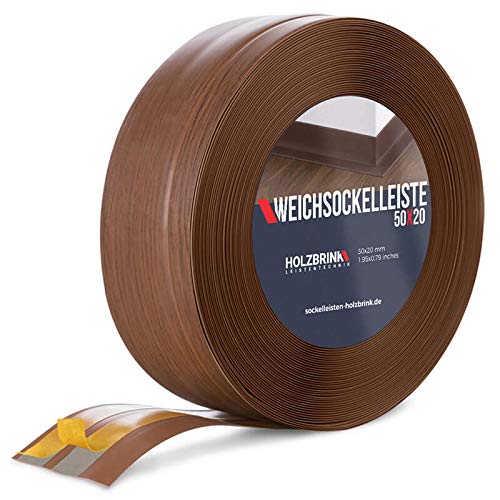 HOLZBRINK Weichsockelleiste selbstklebend EICHE DUNKEL Knickleiste, 50x20mm, 15 Meter von HOLZBRINK