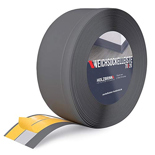 HOLZBRINK Weichsockelleiste selbstklebend PVC 70x20mm, 20 m | Winkelleiste selbstklebend für Kantenschutz | Sockelleiste Ecken PVC | Farbe: Graphitgrau von HOLZBRINK