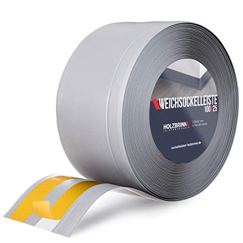 HOLZBRINK Weichsockelleiste selbstklebend Grau Knickleiste, Material: PVC, 100x25mm, 10 Meter von HOLZBRINK