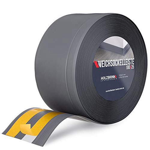 HOLZBRINK Weichsockelleiste selbstklebend PVC 100x25mm, 15 m | Wandleiste selbstklebend für Küche, Garage, Flur | Wandabschlussleiste PVC | Farbe: Graphitgrau von HOLZBRINK