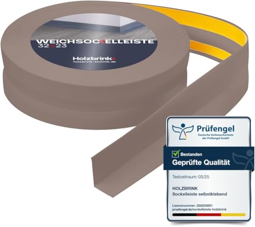 HOLZBRINK Weichsockelleiste selbstklebend PVC 32x23mm, 100 m (4x25m) | Küchenleiste Arbeitsplatte | Abschlussleiste selbstklebend für Badezimmer | Farbe: Cappuccino von HOLZBRINK