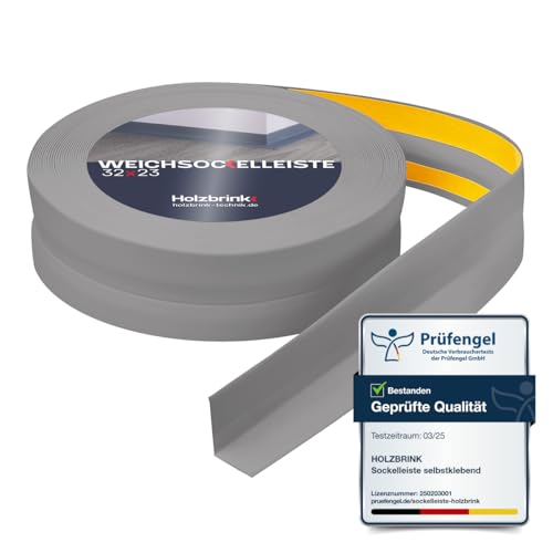 HOLZBRINK Weichsockelleiste selbstklebend PVC 32x23mm, 100 m (4x25m) | Küchenleiste Arbeitsplatte | Abschlussleiste selbstklebend für Badezimmer | Farbe: Hellgrau von HOLZBRINK
