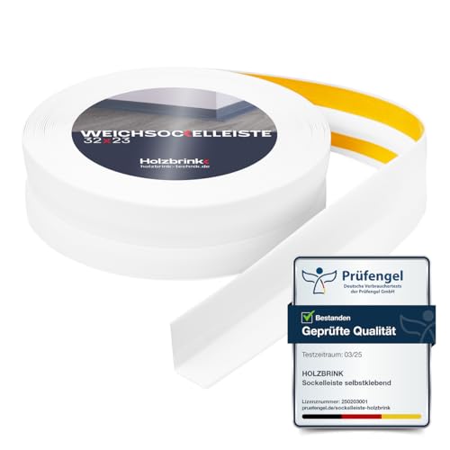 HOLZBRINK Weichsockelleiste selbstklebend PVC 32x23mm, 2 m | Küchenleiste Arbeitsplatte | Abschlussleiste selbstklebend für Badezimmer | Farbe: Weiß von HOLZBRINK