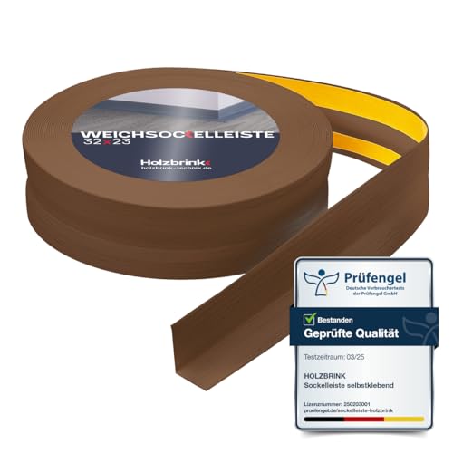HOLZBRINK Weichsockelleiste selbstklebend PVC 32x23mm, 50 m (2x25m) | Küchenleiste Arbeitsplatte | Abschlussleiste selbstklebend für Badezimmer | Farbe: Eiche Dunkel von HOLZBRINK