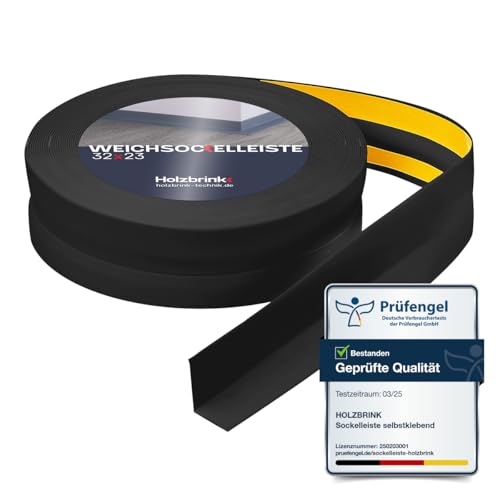 HOLZBRINK Weichsockelleiste selbstklebend PVC 32x23mm, 50 m (2x25m) | Küchenleiste Arbeitsplatte | Abschlussleiste selbstklebend für Badezimmer | Farbe: Schwarz von HOLZBRINK