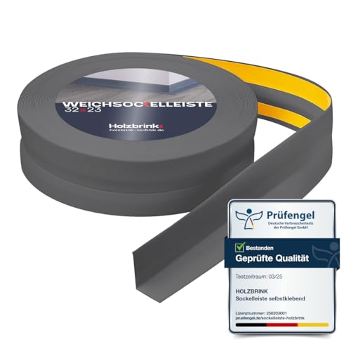 HOLZBRINK Weichsockelleiste selbstklebend PVC 32x23mm, 75 m (3x25m) | Küchenleiste Arbeitsplatte | Abschlussleiste selbstklebend für Badezimmer | Farbe: Dunkelgrau von HOLZBRINK