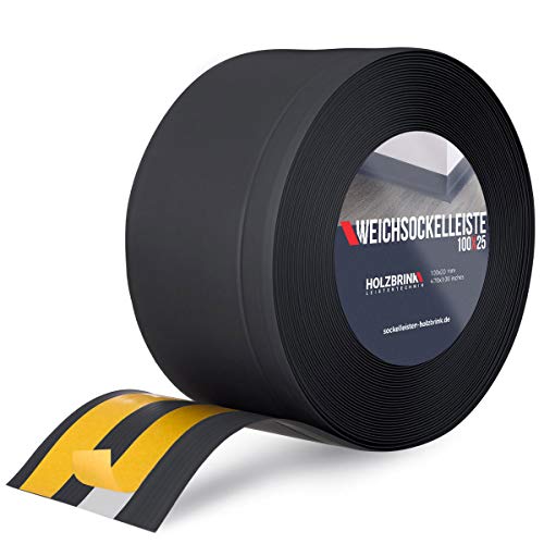 HOLZBRINK Weichsockelleiste selbstklebend Schwarz Knickleiste, Material: PVC, 100x25mm, 10 Meter von HOLZBRINK