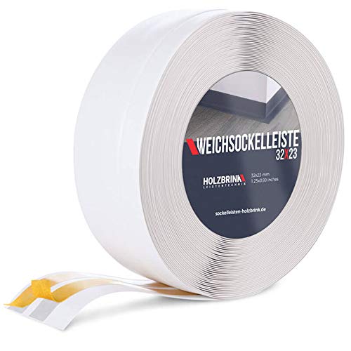 HOLZBRINK Weichsockelleiste selbstklebend WEISS Knickleiste, 32x23mm, 10 Meter von HOLZBRINK