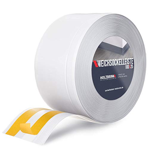 HOLZBRINK Weichsockelleiste selbstklebend Weiß Knickleiste, Material: PVC, 100x25mm, 20 Meter von HOLZBRINK