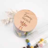 Geschenkidee Kinder Personalisiert I Vorratsglas "Naschglas" Holzdeckel Eiche Und Glas Für Groß Klein Tiermotiv Reh von HOLZKINO