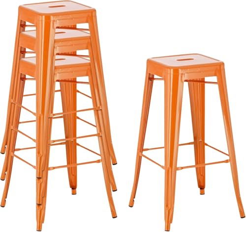 HOM4NISH Barhocker aus Metall mit Fußstütze - 2er Set, 4er Set, rückenfrei, armlos, quadratischer Sitz, Thekenhöhe, stapelbarer Barstuhl (2, Orange, 42 x 42 x 76 cm) von HOM4NISH