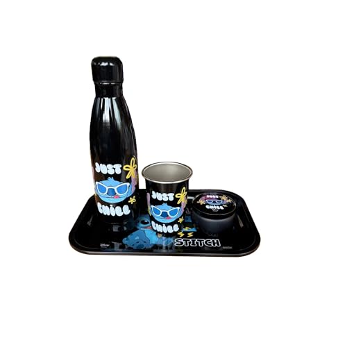 HÔMADICT Stitch Just Chill Geschenkbox – Isolierflasche + Metallschale + kleine Metallbox + Metallbecher – Offizielle Lizenz von HÔMADICT