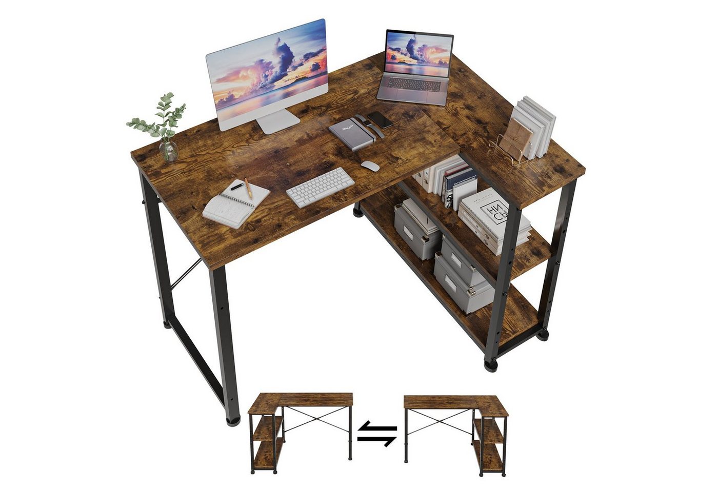 HOMALL Computertisch Eckschreibtisch Reversibel L Förmiger Schreibtisch mit Regal von HOMALL