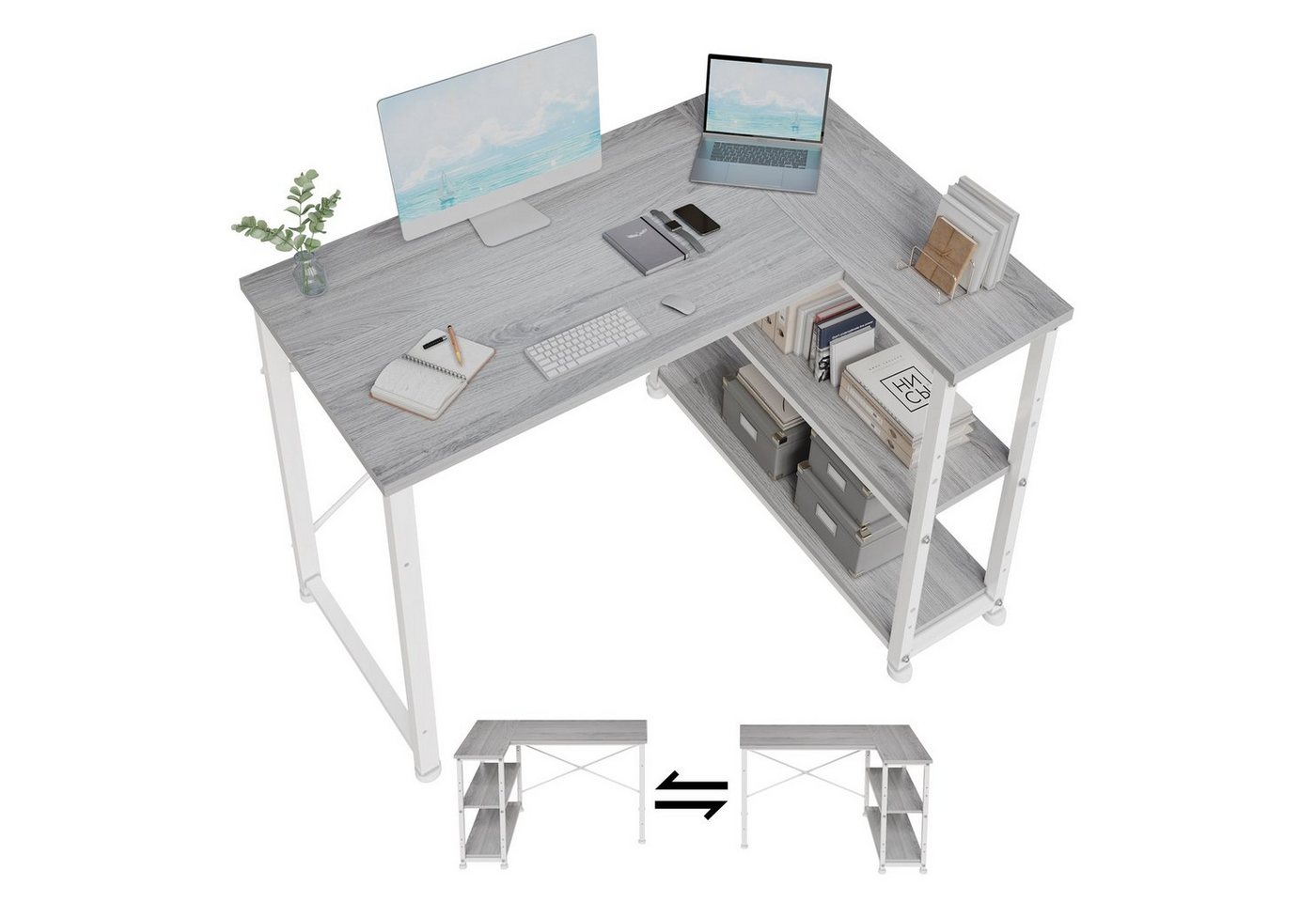 HOMALL Computertisch Eckschreibtisch Reversibel L Förmiger Schreibtisch mit Regal von HOMALL