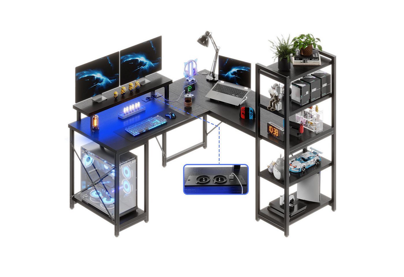 HOMALL Eckschreibtisch Gamingtisch,140cm L-förmiger Computertisch mit Ablage, LED-Licht, Schreibtisch,Gaming Tisch mit 2 Steckdosen und 2 USB Ladeanschluss HOMALL Eckschreibtisch Gamingtisch,140cm L-förmiger Computertisch mit Ablage, LED-Licht, Schreibtisch,Gaming Tisch mit 2 Steckdosen und 2 USB Ladeanschluss von HOMALL