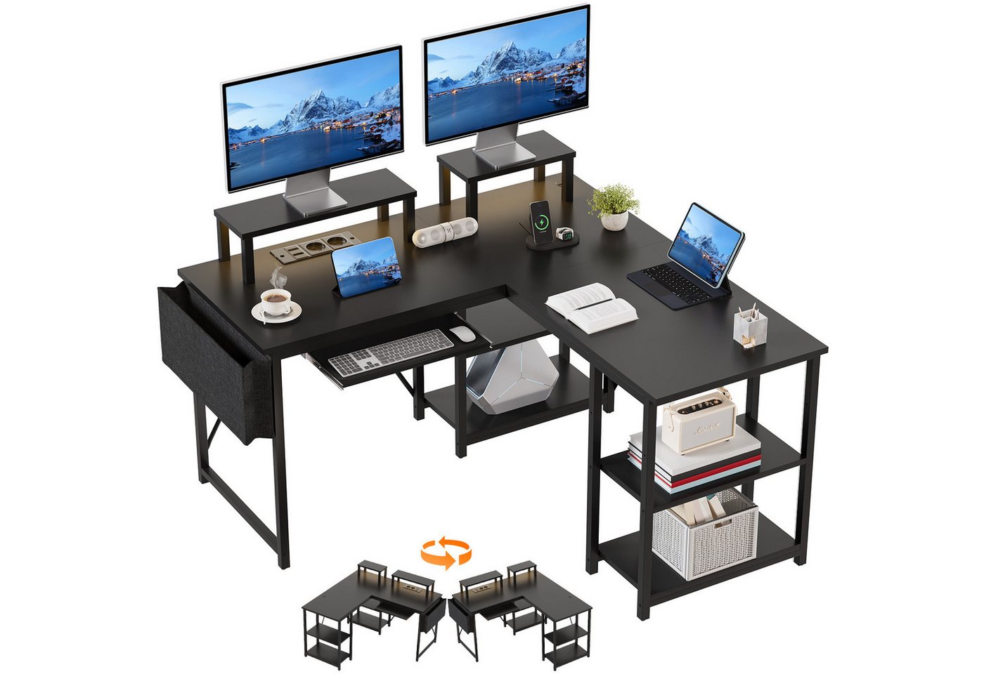 HOMALL Eckschreibtisch Ecke LDE Gaming Tisch mit Monitor Stand L-Form Desktop Computer Tisch (Doppelseitiger Eckschreibtisch mit Monitorhalterung und Ablagefach, ausgestattet mit 2 Steckdosen, 2 USB-Anschlüssen und einem Ablagefach) HOMALL Eckschreibtisch Ecke LDE Gaming Tisch mit Monitor Stand L-Form Desktop Computer Tisch (Doppelseitiger Eckschreibtisch mit Monitorhalterung und Ablagefach, ausgestattet mit 2 Steckdosen, 2 USB-Anschlüssen und einem Ablagefach) von HOMALL