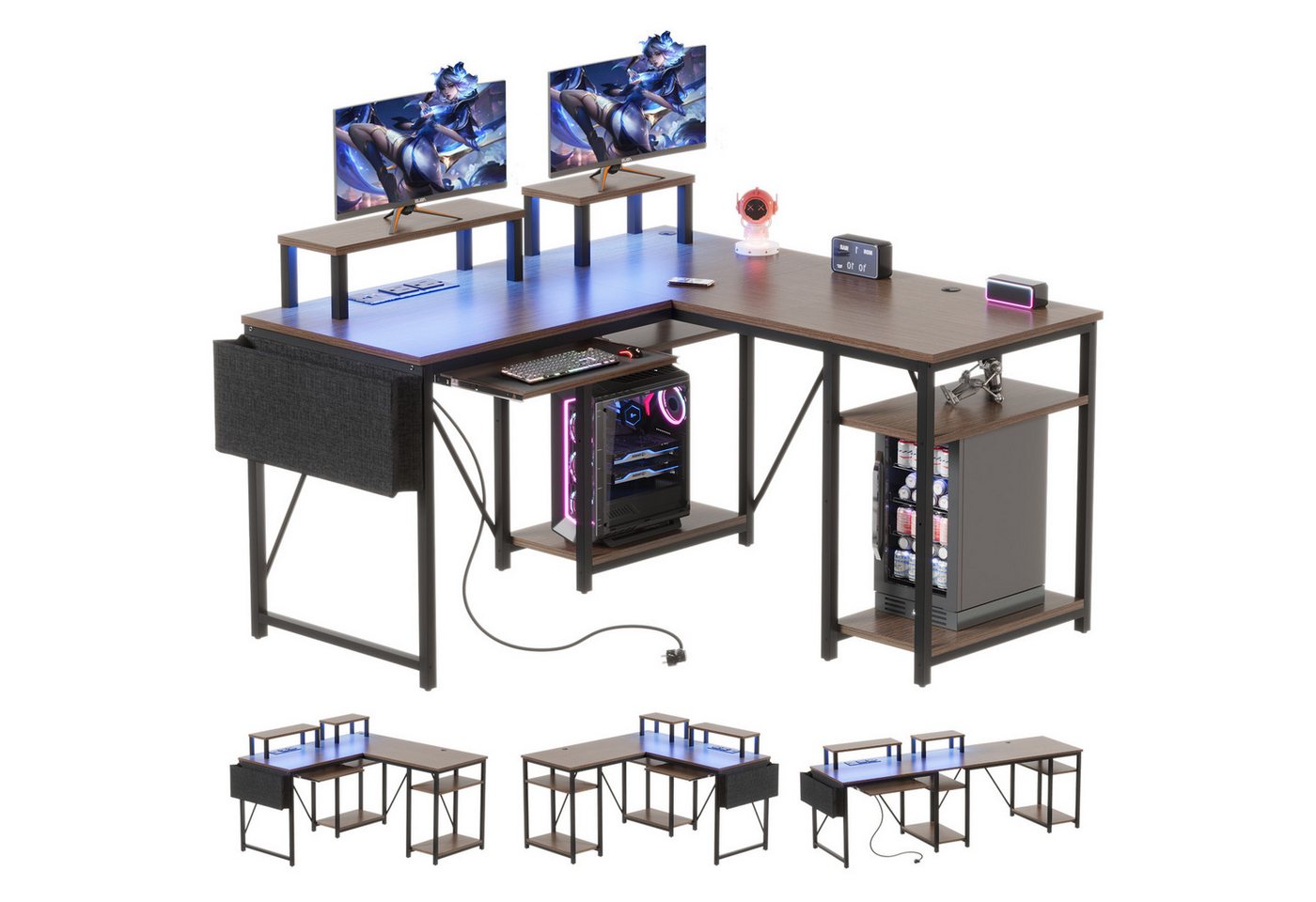 HOMALL Eckschreibtisch Eckschreibtisch Computertisch mit Monitorständer und Tastaturständer von HOMALL