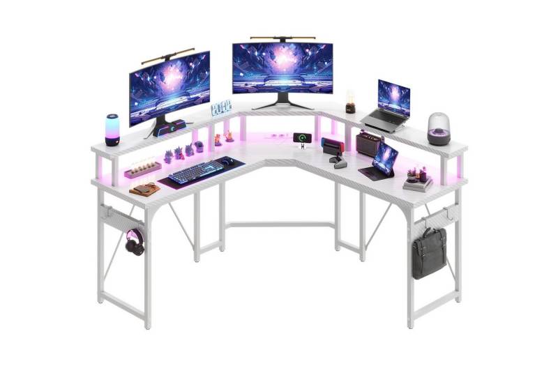 HOMALL Eckschreibtisch Gamingtisch mit LED,Computertisch mit Monitorständer,Steckdosen (Gaming Tisch mit 2 USB-Ladeanschluss und 2 AC-Steckdosen,Schreibtisch mit Haken) von HOMALL