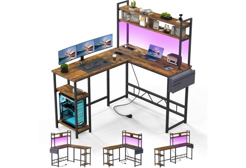 HOMALL Eckschreibtisch L-Form Eckschreibtisch Spieltisch mit RGB-Lichtleiste 140*120cm von HOMALL