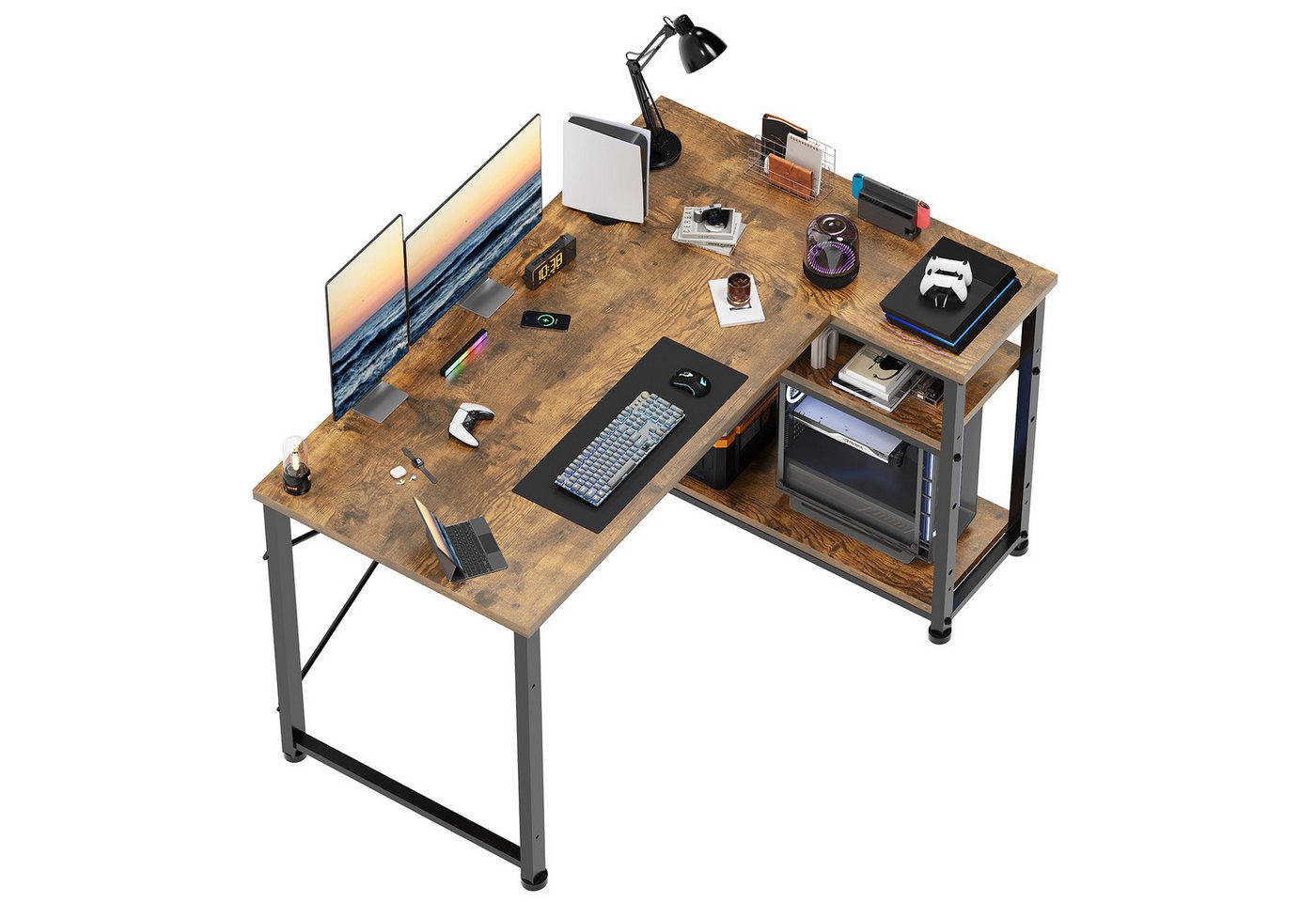 HOMALL Eckschreibtisch 100/120L Form mit Ablagefächern, 2 Tier DIY Lagerregalen Computertisch, Schreibtisch,PC Tisch,Heimbüro von HOMALL