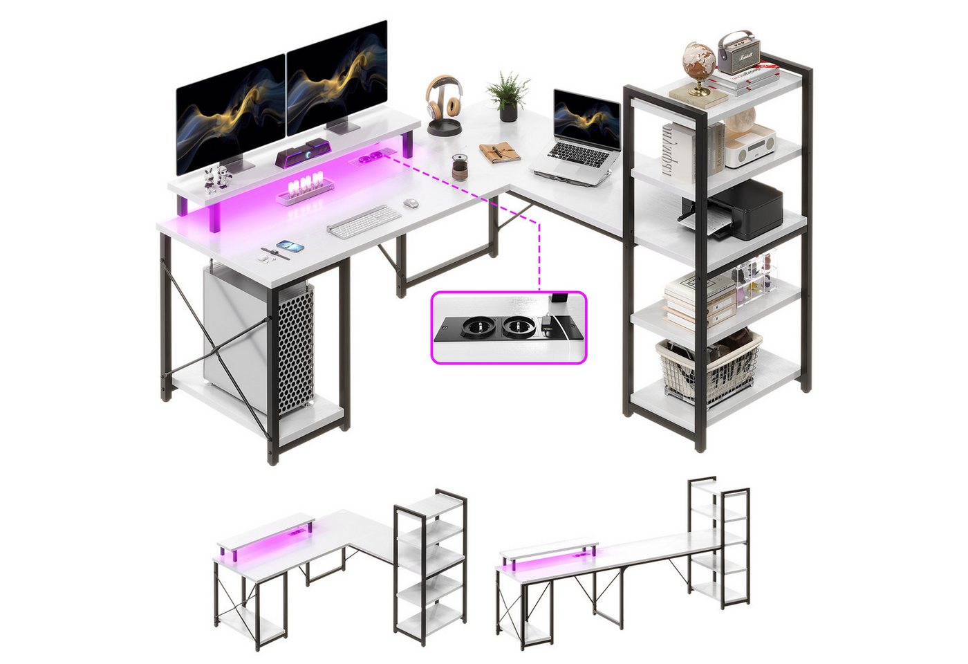 HOMALL Eckschreibtisch L-förmiger Computertisch mit mehrstöckiger Ablage Spieltisch 140 cm HOMALL Eckschreibtisch L-förmiger Computertisch mit mehrstöckiger Ablage Spieltisch 140 cm von HOMALL