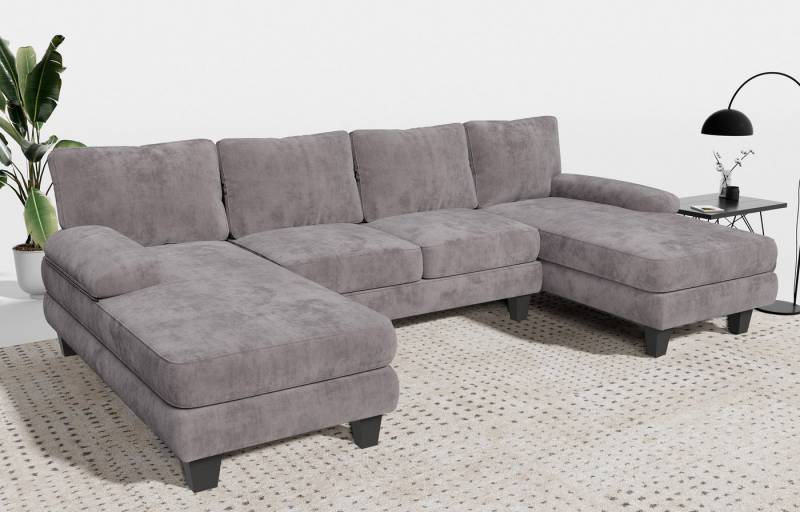 HOMALL Ecksofa Ecksofa mit Abnehmbarer Sofabezug, U-Shape Sofa mit 4 Kissen, Grau, (L*B*H)292*138*86cm Abriebfestes und atmungsaktives Chenillegewebe von HOMALL