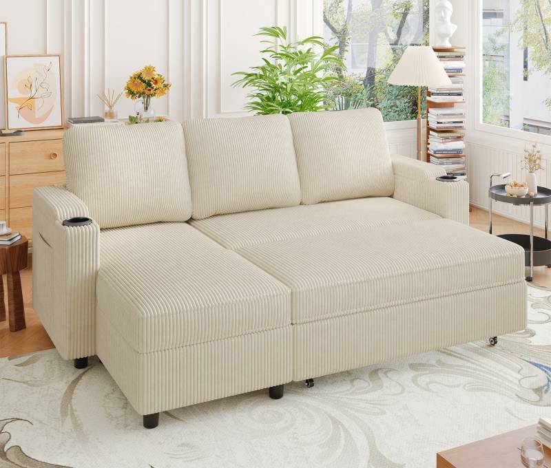 HOMALL Ecksofa Multifunktionaler Stauraum Ausziehbares L-förmiges Schlafsofa, Integrierter spritzwassergeschützter Getränkehalter, Seitentaschen, internes Staufach von HOMALL