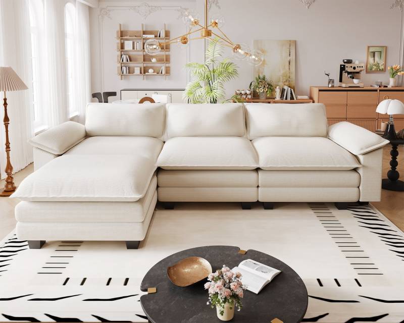 HOMALL Ecksofa U-förmiges Sofa, abnehmbar, 292cm*138cm*86cm, mit 4 Kissen., 4-Sitzer-Sofa aus 100% Chenille, geeignet für alle Arten von Wohnzimmern. von HOMALL