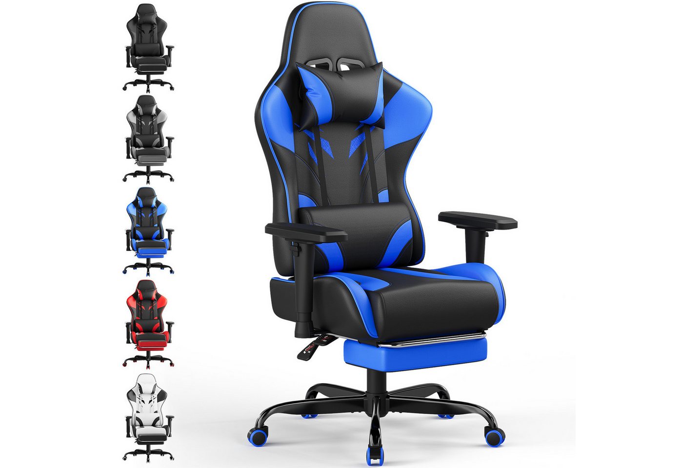 HOMALL Gaming-Stuhl Gaming Stuhl,Kopfstütze, Lendenkissen, Armlehnen, Fußstütze (Verstellbare Armlehnen, großzügig dimensioniertes Sitzkissen, ergonomisch geformte, bequeme Rückenlehne), Ergonomischer Bürostuhl,Kopfstütze und Lendenstütze von HOMALL