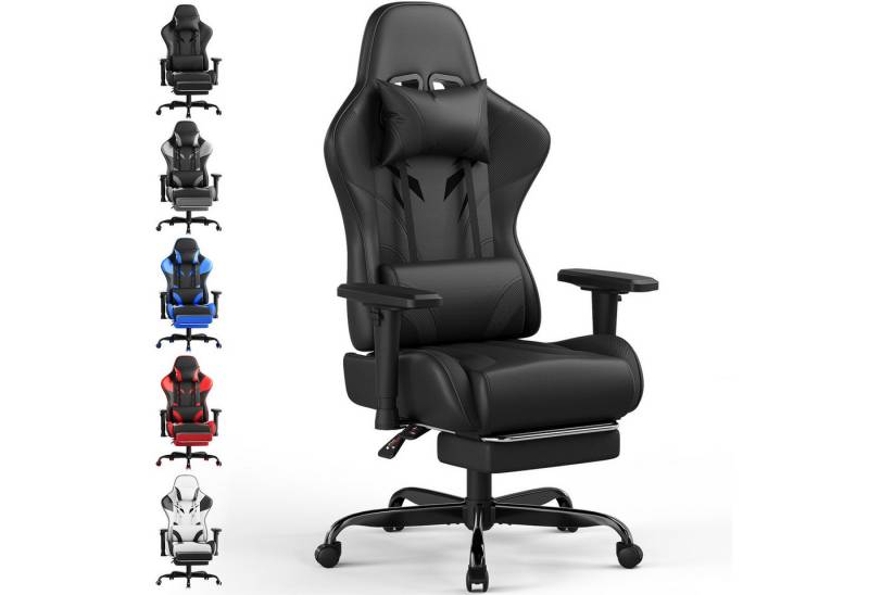 HOMALL Gaming-Stuhl Gaming Stuhl,Kopfstütze, Lendenkissen, Armlehnen, Fußstütze (Verstellbare Armlehnen, großzügig dimensioniertes Sitzkissen, ergonomisch geformte, bequeme Rückenlehne), Ergonomischer Bürostuhl,Kopfstütze und Lendenstütze von HOMALL