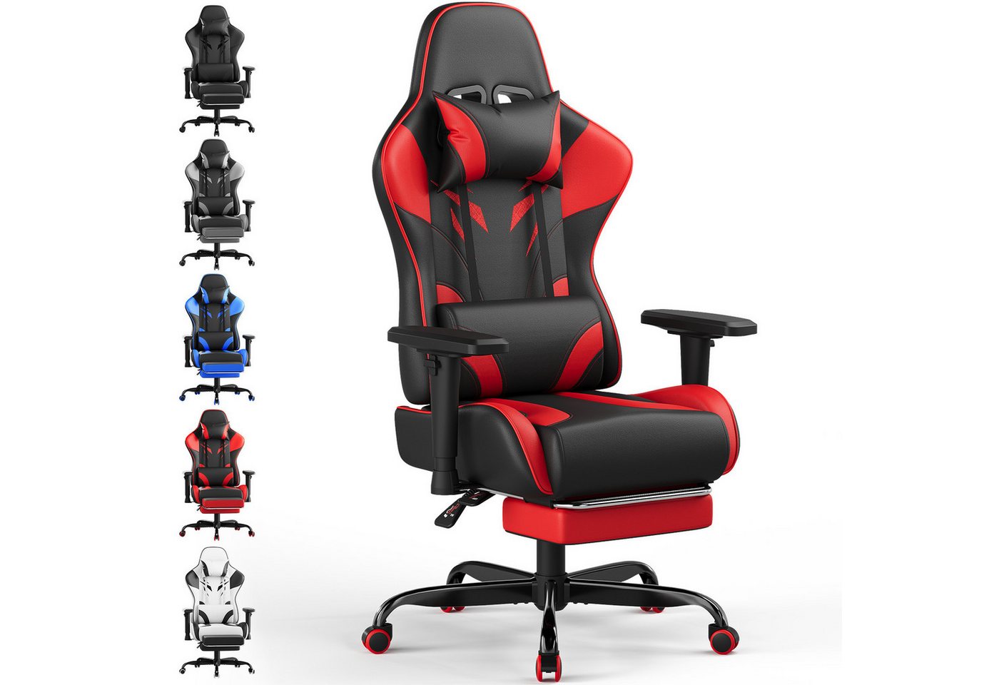 HOMALL Gaming-Stuhl Gaming Stuhl,Kopfstütze, Lendenkissen, Armlehnen, Fußstütze (Verstellbare Armlehnen, großzügig dimensioniertes Sitzkissen, ergonomisch geformte, bequeme Rückenlehne), Ergonomischer Bürostuhl,Kopfstütze und Lendenstütze von HOMALL