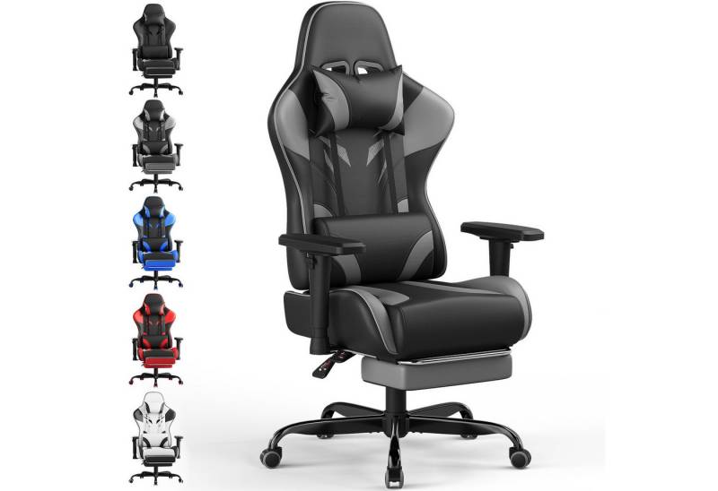 HOMALL Gaming-Stuhl Gaming Stuhl,Kopfstütze, Lendenkissen, Armlehnen, Fußstütze (Verstellbare Armlehnen, großzügig dimensioniertes Sitzkissen, ergonomisch geformte, bequeme Rückenlehne), Ergonomischer Bürostuhl,Kopfstütze und Lendenstütze von HOMALL