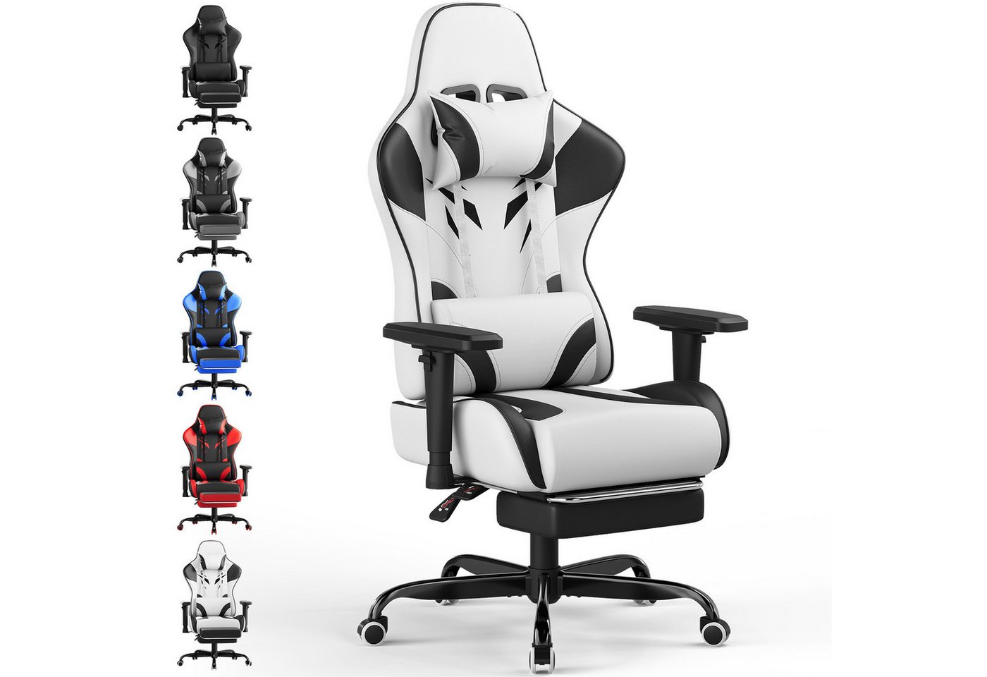 HOMALL Gaming-Stuhl Gaming Stuhl,Kopfstütze, Lendenkissen, Armlehnen, Fußstütze (Verstellbare Armlehnen, großzügig dimensioniertes Sitzkissen, ergonomisch geformte, bequeme Rückenlehne), Ergonomischer Bürostuhl,Kopfstütze und Lendenstütze von HOMALL