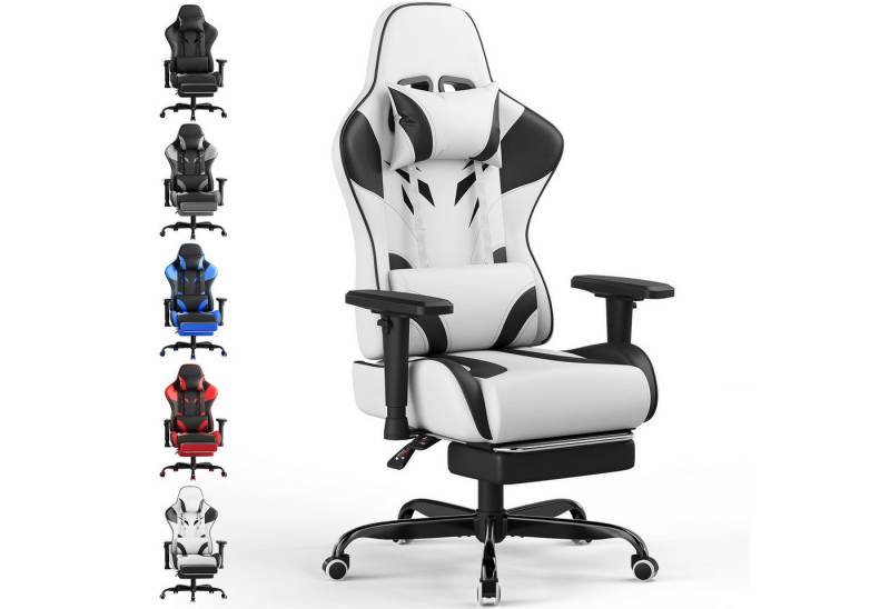 HOMALL Gaming-Stuhl Gaming Stuhl,Kopfstütze, Lendenkissen, Armlehnen, Fußstütze (Verstellbare Armlehnen, großzügig dimensioniertes Sitzkissen, ergonomisch geformte, bequeme Rückenlehne), Ergonomischer Bürostuhl,Kopfstütze und Lendenstütze von HOMALL