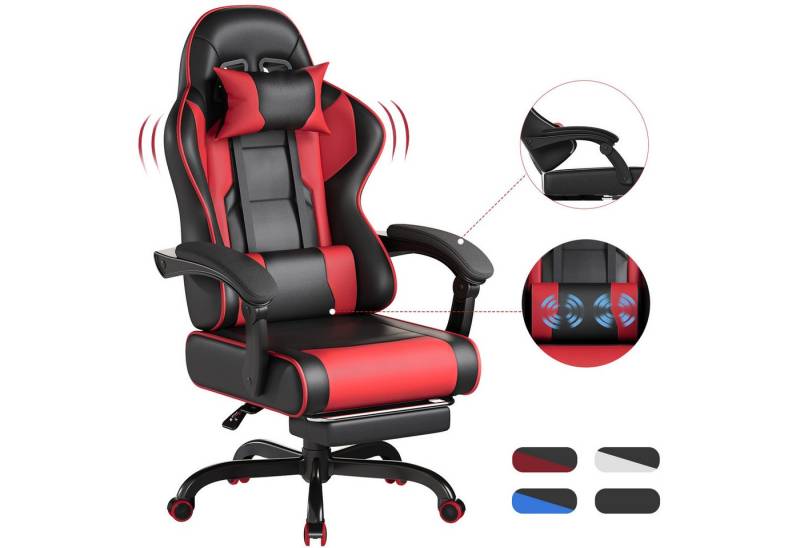 HOMALL Gaming-Stuhl LED Massage Bürostuhl mit Fußstütze,Kopfstütze Gaming Chair (Gaming Sessel,Federsitzkissen mit Fußstütze,360° drehbar) von HOMALL