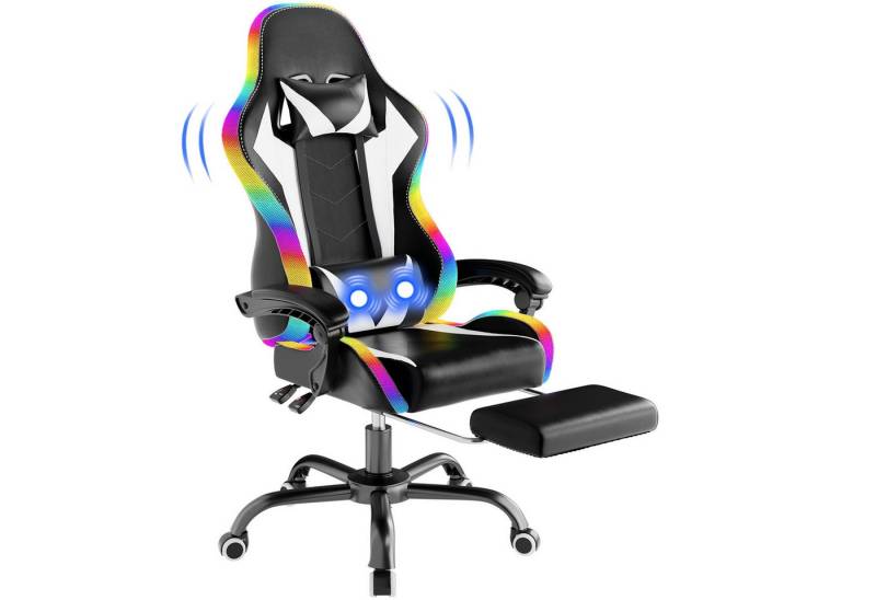 HOMALL Gaming-Stuhl LED Massage Bürostuhl mit Fußstütze,Kopfstütze Gaming Chair HOMALL Gaming-Stuhl LED Massage Bürostuhl mit Fußstütze,Kopfstütze Gaming Chair von HOMALL