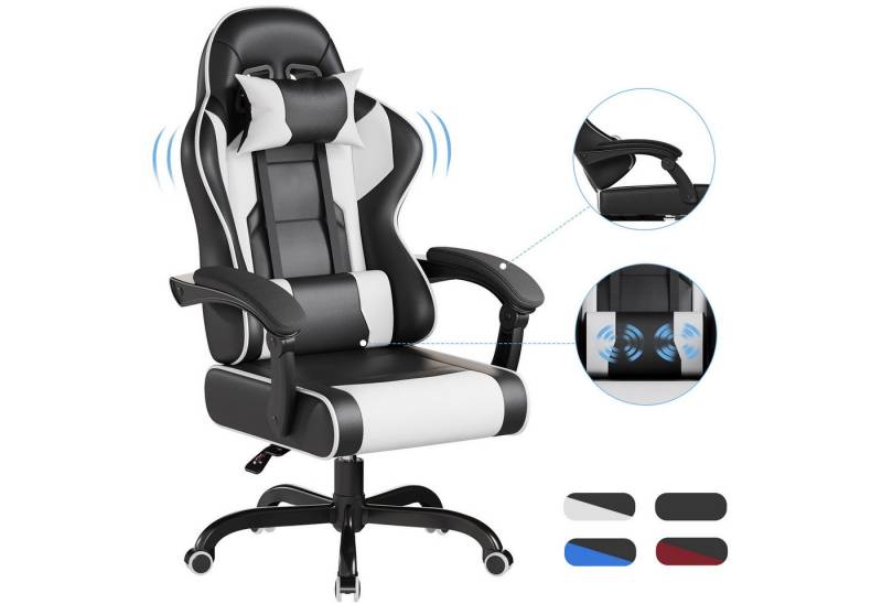 HOMALL Gaming-Stuhl LED Massage Bürostuhl mit Fußstütze,Kopfstütze Gaming Chair (Gaming Sessel,Federsitzkissen mit Fußstütze,360° drehbar) von HOMALL