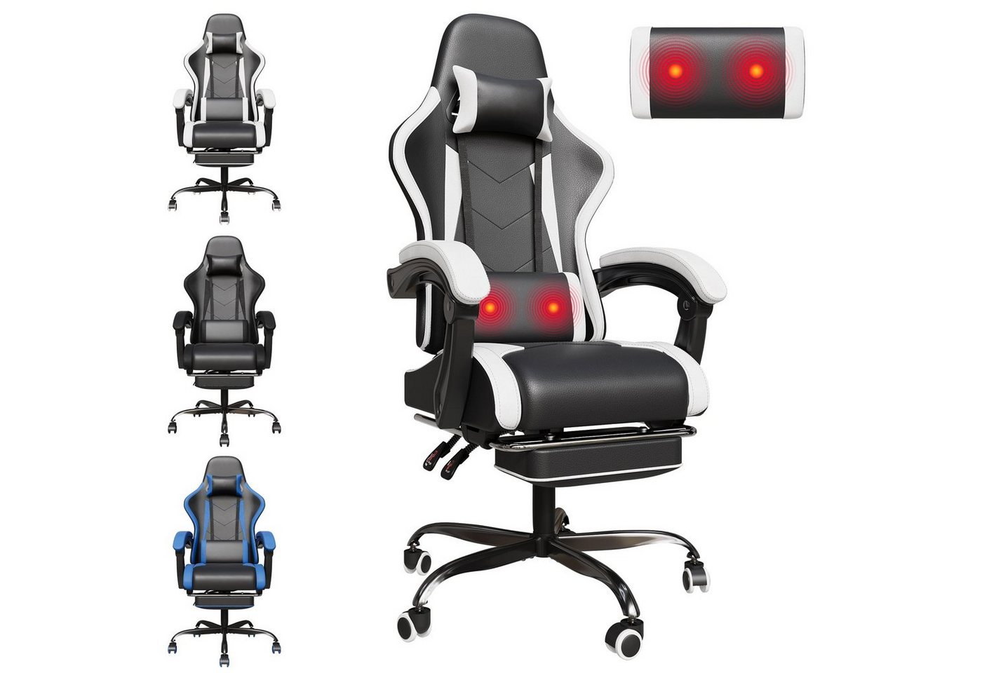 HOMALL Gaming-Stuhl Massage Gaming Stuhl mit Fußstütze 90-135° Rückenlehne einstellbar von HOMALL