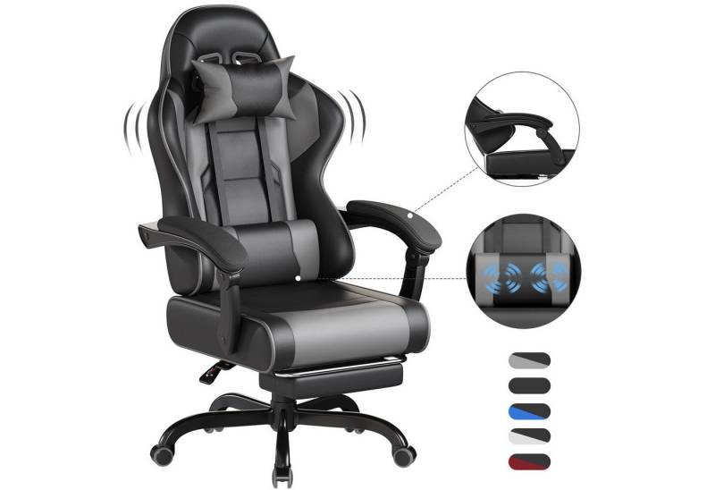 HOMALL Gaming-Stuhl Massage-Spielstuhl, Bürostuhl mit Fußstütze, ergonomisch gestaltet (90-135° verstellbare Rückenlehne, Belastbarkeit 150 kg, verstellbares Lendenkissen, Kopfstütze) von HOMALL