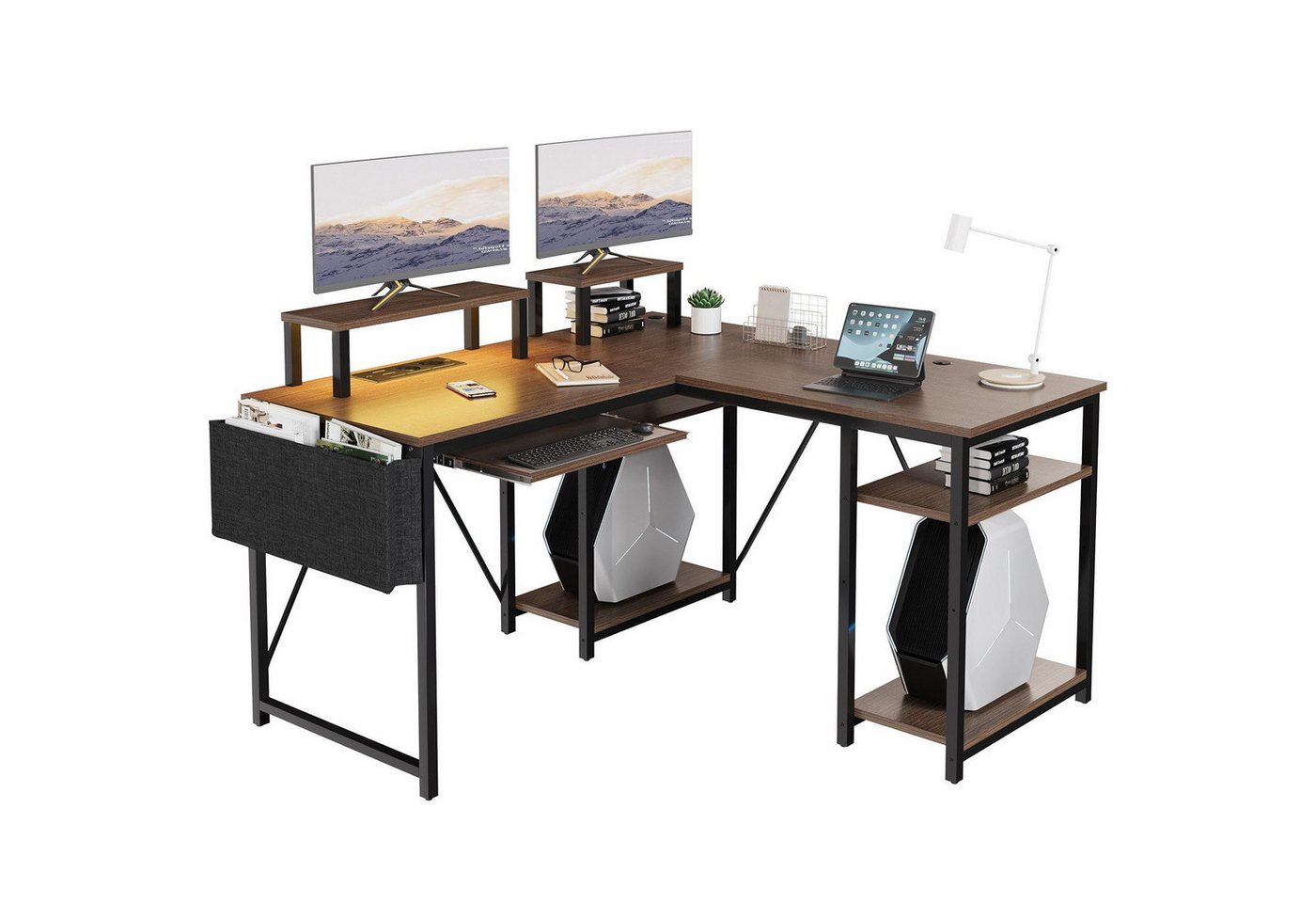 HOMALL Gamingtisch Eckschreibtisch mit LED, Schreibtisch mit Tastaturablage 140×140cm, mit Steckdosen und USB,Computer Schreibtisch von HOMALL