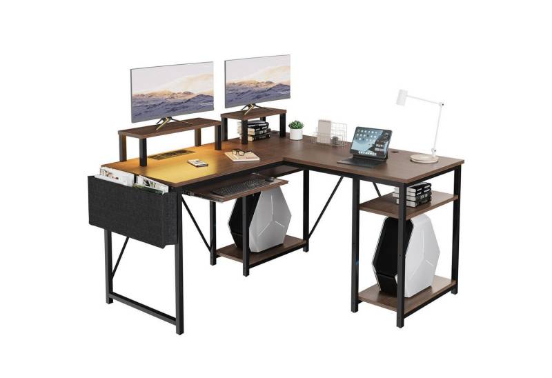 HOMALL Gamingtisch Eckschreibtisch mit LED, Schreibtisch mit Tastaturablage 140×140cm, mit Steckdosen und USB,Computer Schreibtisch von HOMALL